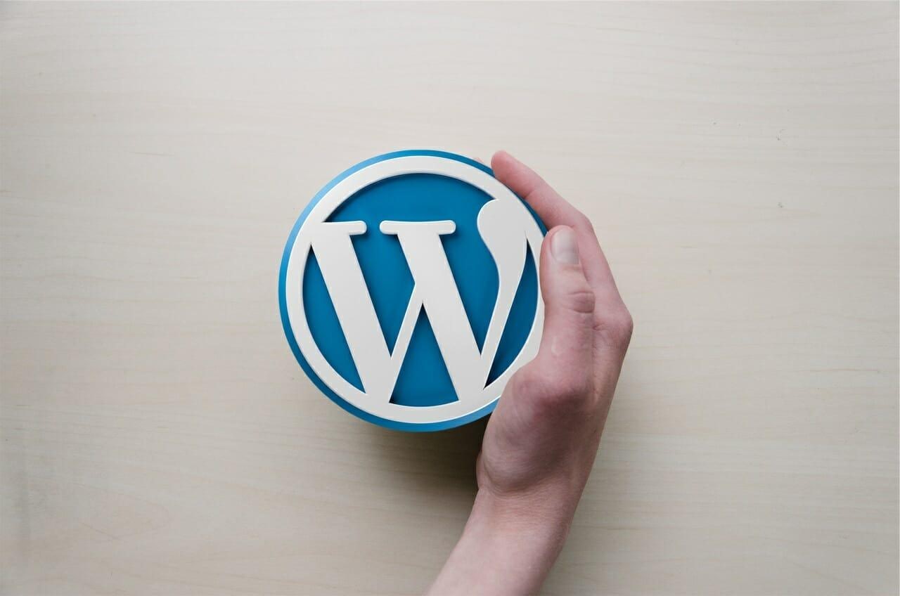 A 3d wordpress logo cupped by a hand