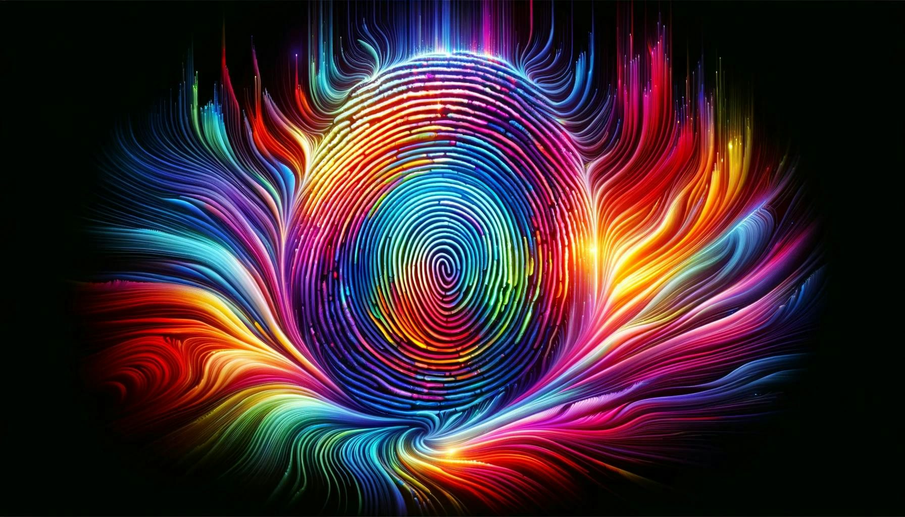 Colourful image of a digital fingerprint created by AI.